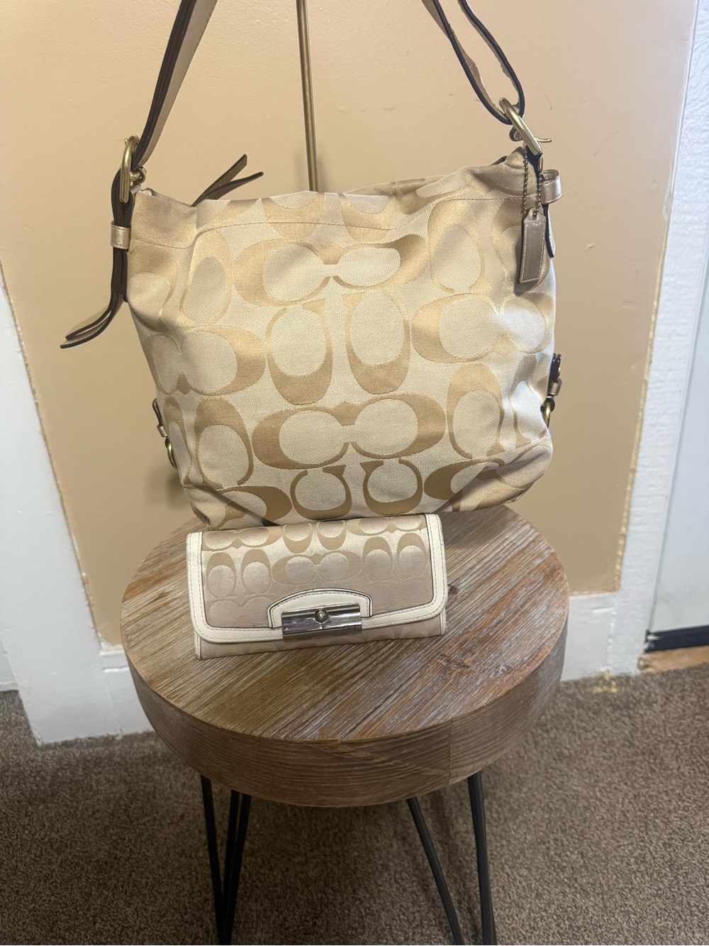 Coach Signature Canvas Shoulder Bag and Wallet - Beige